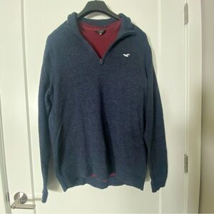 Bundle Hollister Quarter Zip Knit Blue Sweater & 100% Cotton Shirt Burgundy S XL